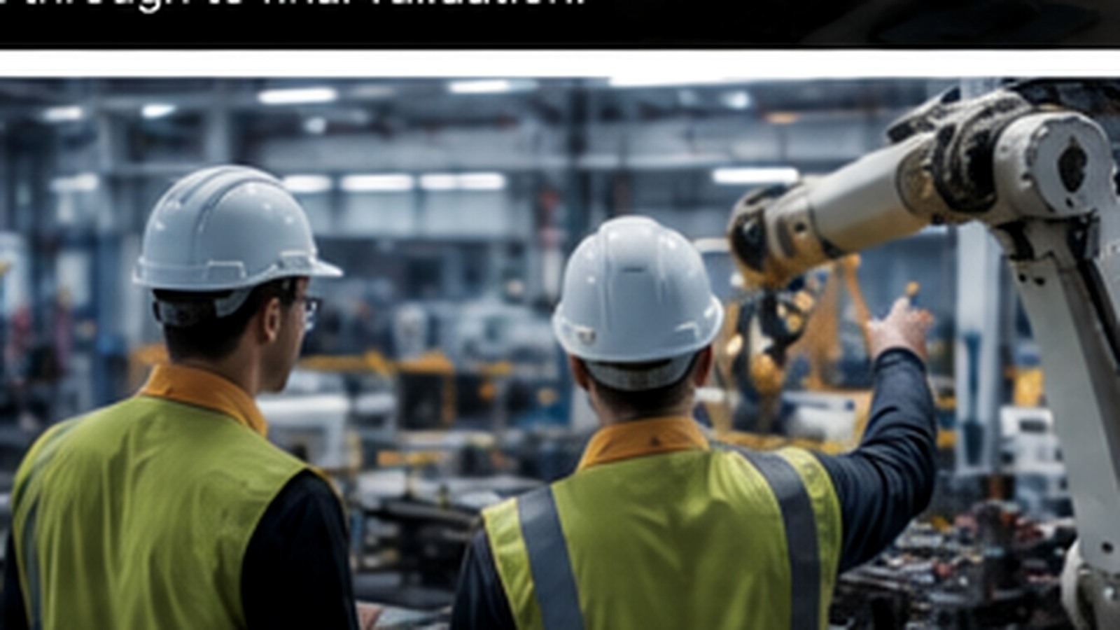 Commissioning engineers inspecting an industrial robot cell on site